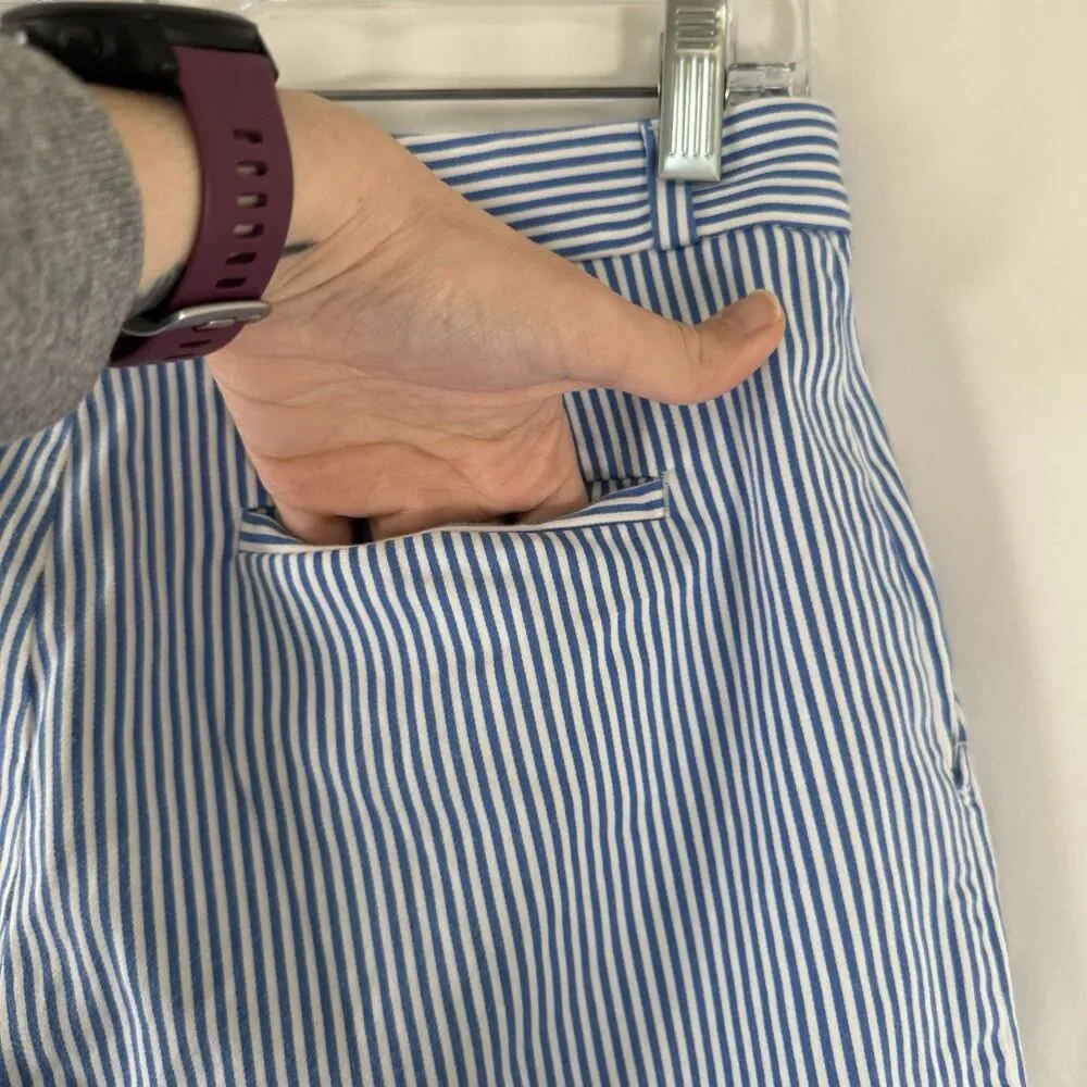 Banana Republic Shorts Women's 2 Blue White Striped Floral Embroidered Pockets - Picture 7 of 8